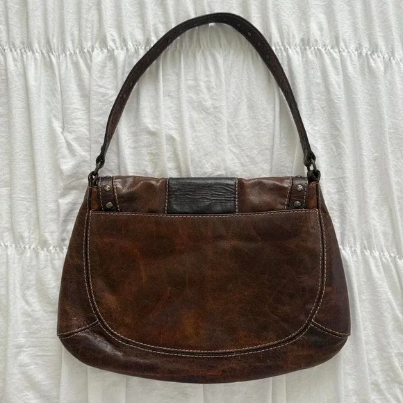 ROBERTO CAVALLI Brown Western Glam Leather Boho Turquoise Studded Structured Bag - Picture 3 of 8